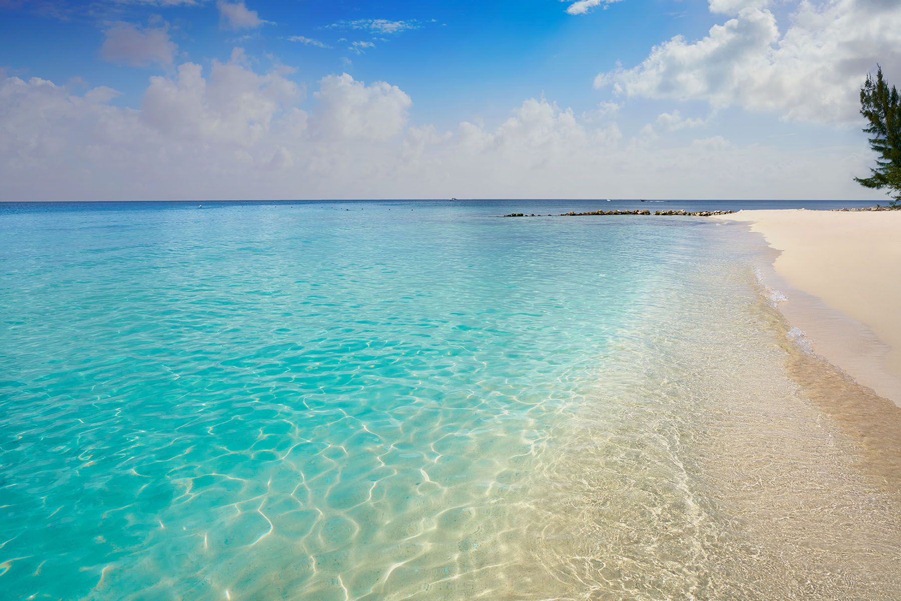 En vit strand mot turkos hav på Riviera Mayas kust