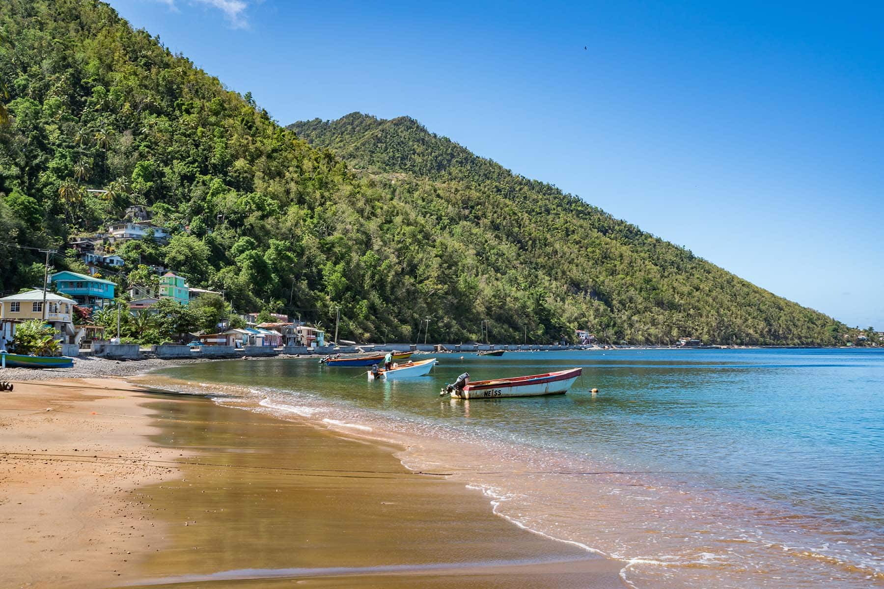 En brun strand vid det karibiska havet i Västindien